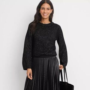 Lands' End Black Sparkle Bow Back Sweater